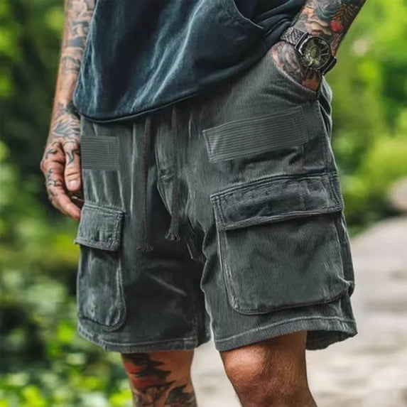 Yaoyar Men Multi Pocket Cargo Shorts Solid Color Casual Fashion Loose Five Cent Workwear Lightweight Breathable Hiking Shorts