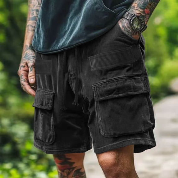 Yaoyar Men Multi Pocket Cargo Shorts Solid Color Casual Fashion Loose Five Cent Workwear Lightweight Breathable Hiking Shorts