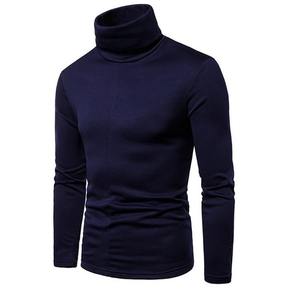 Yaoyar Men Slim Fit Lightweight Long Sleeve Pullover Top Solid Turtleneck T-Shirt Classic Casual Pullover,Navy,S