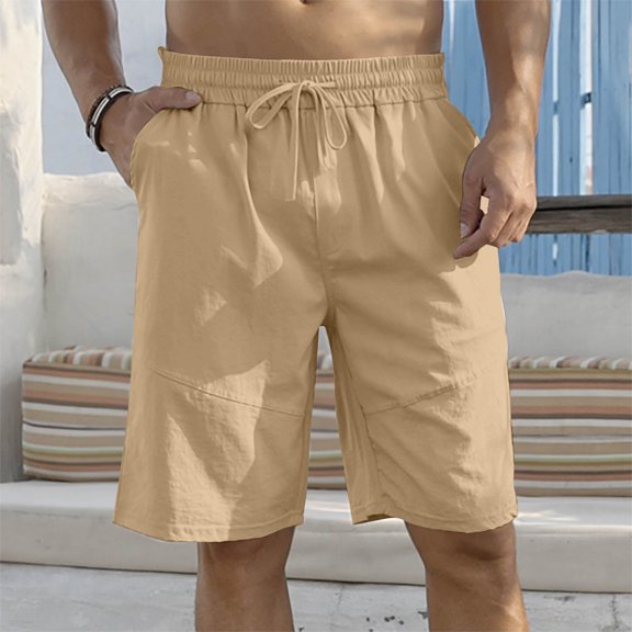 Yaoyar Men Solid Color Casual Summer Short Exercise Fashion Drawstring Elastic Waist Straight Leg Pockets Breathable Beach Pants