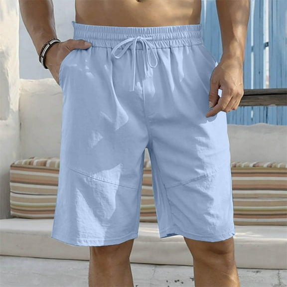 Yaoyar Men Solid Color Casual Summer Short Exercise Fashion Drawstring Elastic Waist Straight Leg Pockets Breathable Beach Pants