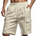 thumbnail image 1 of Yaoyar Men Solid Color Lightweight Summer Beach Vacation Bottoms with Pockets Drawstring And Linen Elastic Waist Beach Shorts, 1 of 9
