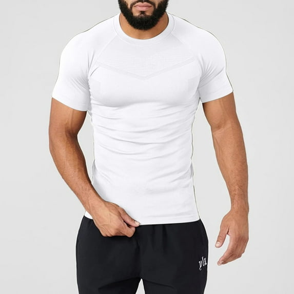 Yaoyar Men Solid Color Round Neck Fitness Short-Sleeved T-Shirt Summer Solid Color Quickly Dry Breathable Comfortable Round Neck Short Sleeve Marathons Fitness Sports T-Shirt Tops