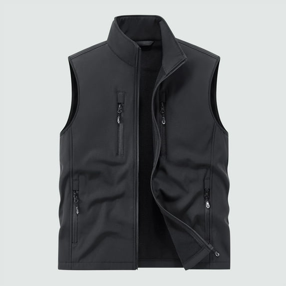 Yaoyar Men Solid Color Vest Top, Outdoor Multi-Pocket Stand Collar Casual Plus Velvet Work Vest Solid Color Standing Collar Multiple Pockets Outdoor Utility Vest Photography And Sports Jacket Coat