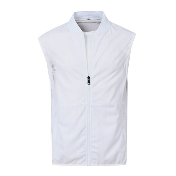Yaoyar Men Summer Casual Lightweight Breathable Mesh Cycling Travel Zip Vest Solid Sports Casual Multi-pocket Mesh Quick Drying Sleeveless Outdoor Jackets White M