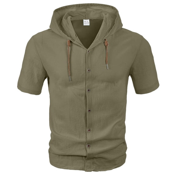 Yaoyar Men Summer Tops Fashion Casual Breathable Thin Hooded Short Sleeve Cardigan Solid Color Short Sleeve Hooded Top