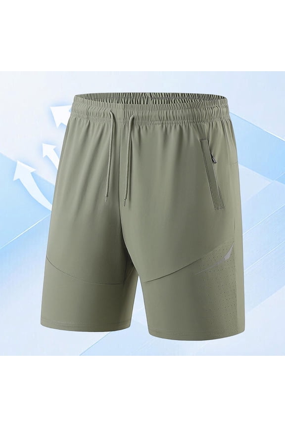 Men Swim Trunks Gym Ice-Silk Shorts with Mesh Liner Zipper Pocket Quick Dry Breathable for Workout Runing Beach Pool