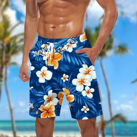 Yaoyar Men Swim Trunks Quick Dry Beach Hawaiian Shorts 9 Inches Inseam Summer Long Board Shorts Bathing Suits with Pockets