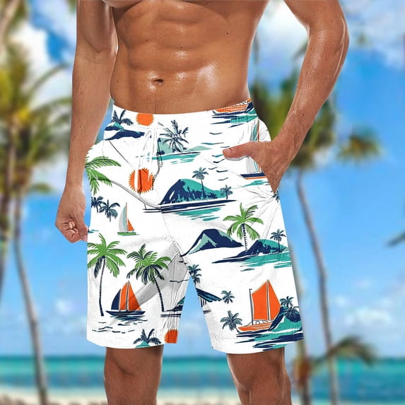 Yaoyar Men Swim Trunks Quick Dry Beach Hawaiian Shorts 9 Inches Inseam Summer Long Board Shorts Bathing Suits with Pockets
