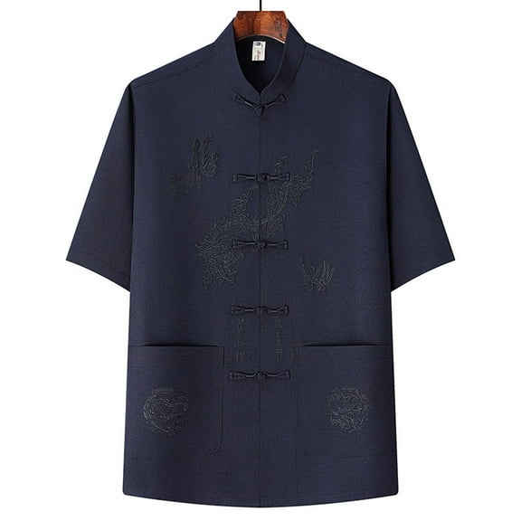 Yaoyar Men Tops Comfortable And Breathable Shirts Fashionable Summer Short-Sleeved Solid Color Stand-Up Collar Casual Tops Short-Sleeved Stand-Up Collar