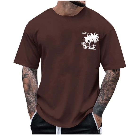 Yaoyar Men Tshirts Hawaiian Print Graphic Tees Crewneck Solid Color Basic Vacation Casual Beach Holiday T-Shirts
