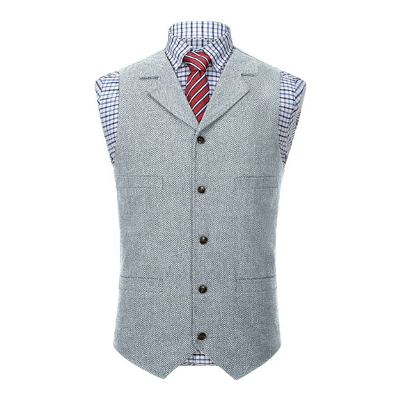 Yaoyar Men Vest Solid Color Lapel Single Breasted Suit Vest Top Solid Color Lapel Single Breasted Suit Vest Western Casual Waistcoat For Groomsman