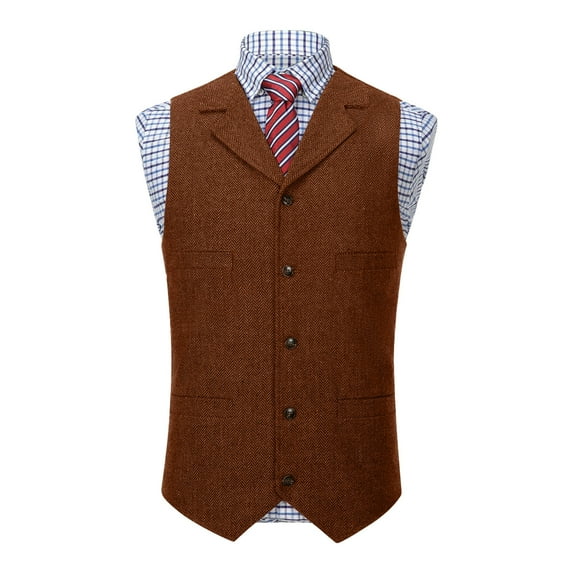 Yaoyar Men Vest Solid Color Lapel Single Breasted Suit Vest Top Solid Color Lapel Single Breasted Suit Vest Western Casual Waistcoat For Groomsman