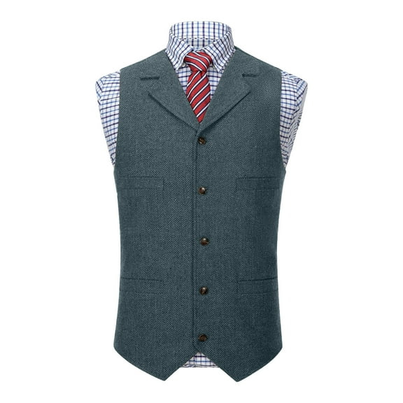 Yaoyar Men Vest Solid Color Lapel Single Breasted Suit Vest Top Solid Color Lapel Single Breasted Suit Vest Western Casual Waistcoat For Groomsman
