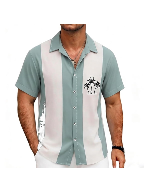 Men's 1960s Mod Style Vintage Stripe Collared Shirts Summer Short Sleeve Stylish Button Down Cardigan