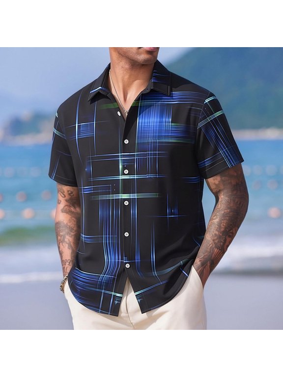 Men's 1960s Mod Style Vintage Stripe Collared Shirts Summer Short Sleeve Stylish Button Down Cardigan
