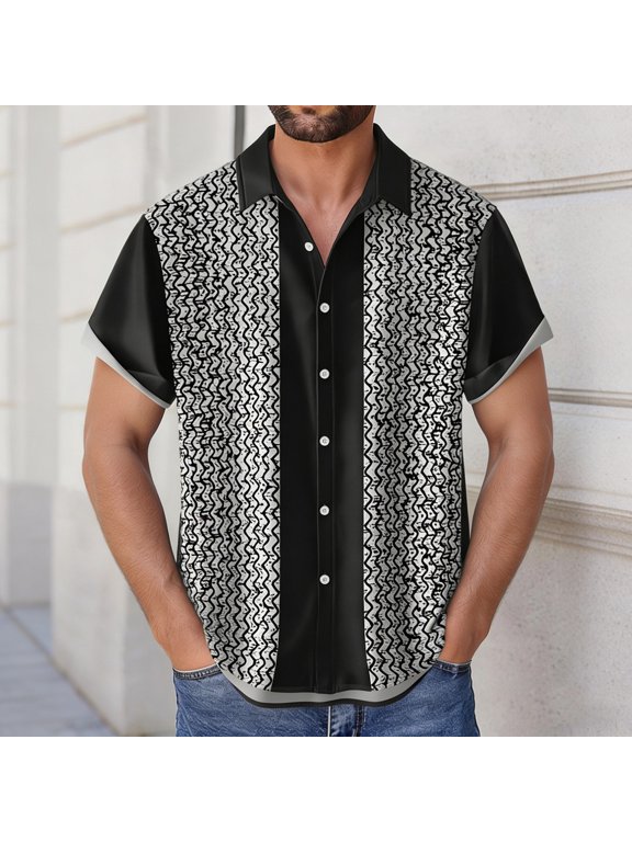 Men's 1960s Mod Style Vintage Stripe Collared Shirts Summer Short Sleeve Stylish Button Down Cardigan