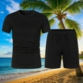 thumbnail image 1 of Yaoyar Men's 2 Piece Outfits Summer Short Sleeve T-Shirts and Shorts Sets Solid Color Beach Tracksuits Sports Suits, 1 of 6
