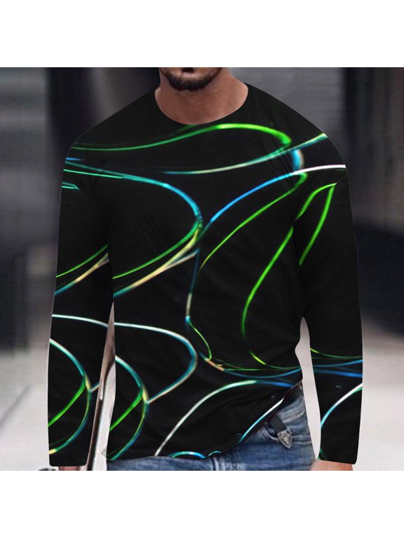 Men's 3D Print Long Sleeve Crew Neck T Shirt, Relaxed Fit Base Layer Top for Casual Daily Wear