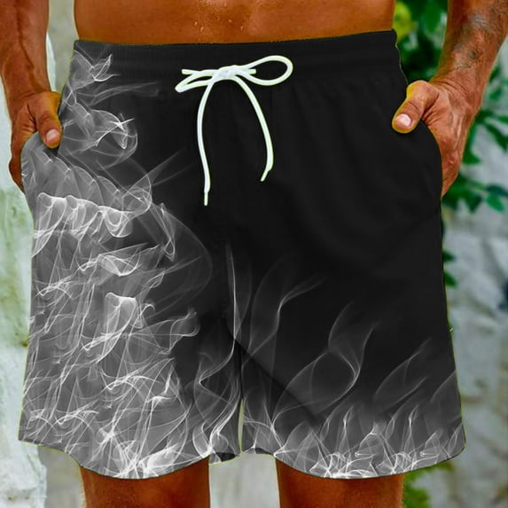 Yaoyar Men's Beach Shorts Drawstring Pocket Flame Print Five Point Soft Lightweight Quick Dry Swim Trunks