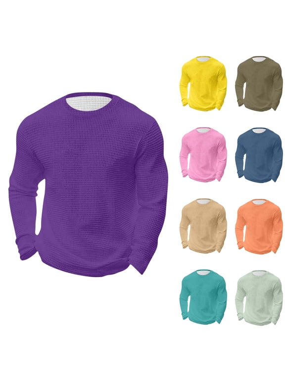 Men's Big and Tall Long Sleeve Shirts,Waffle Crew Neck Thermal Underwear Tops Lightweight Casual Slim Fit Undershirts