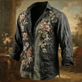 thumbnail image 1 of Yaoyar Men's Bohemian Floral Print Button Down Shirts, Loose Lapel Long Sleeve Vintage Beach Holiday Shirts, 1 of 5