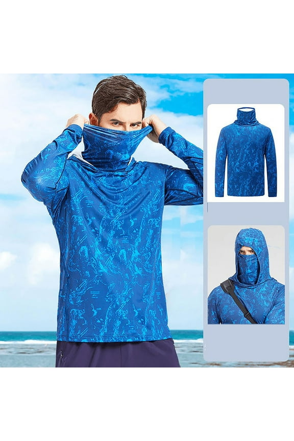 Men's Breathable Hooded Sunscreen Fishing Shirts Long Sleeve Sun Protection Hoodie, Hiking Running Swimming Rash Guard