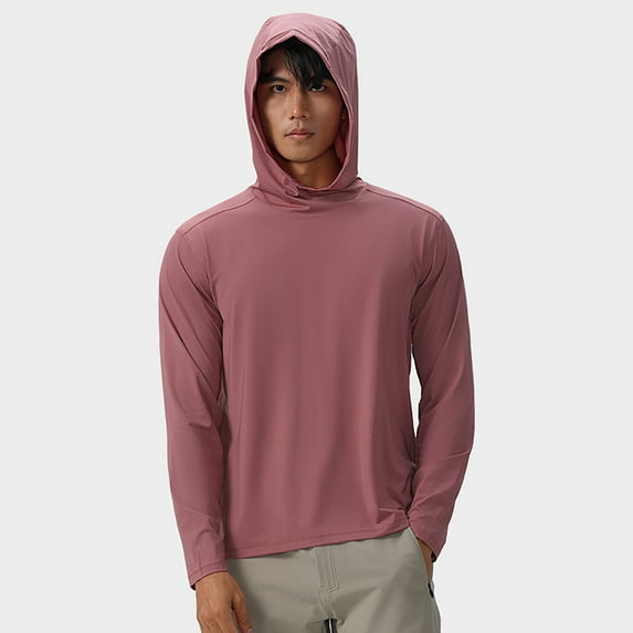 Yaoyar Men's Breathable Lightweight Hoodie - Hooded Long Sleeve Workout Shirts Sport Train Solid Color Hooded Blouse,Hot Pink,4XL