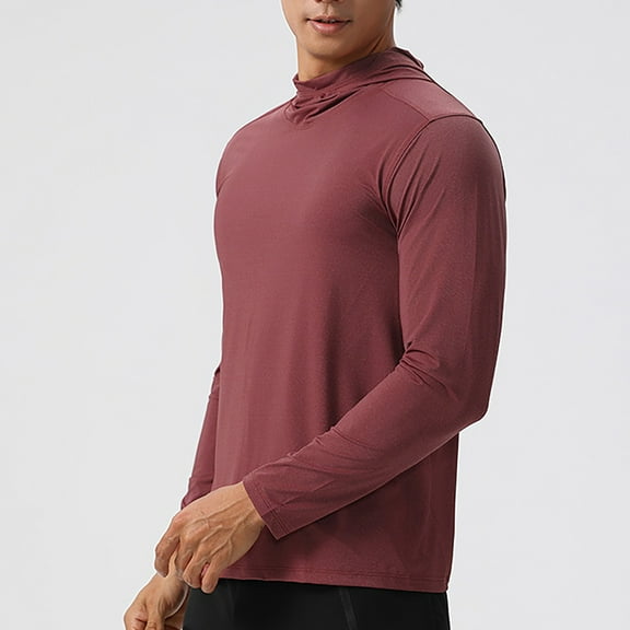 Yaoyar Men's Breathable Lightweight Hoodie - Hooded Long Sleeve Workout Shirts Sport Train Solid Color Hooded Blouse,Wine,2XL