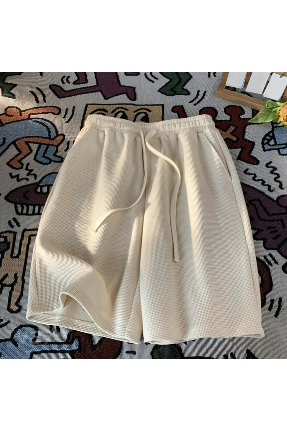 Men's Breathable Summer Drawstring Shorts Fashion Loose Fit Casual Classic Soft Comfy Half Short Pants with Pockets,Beige,L