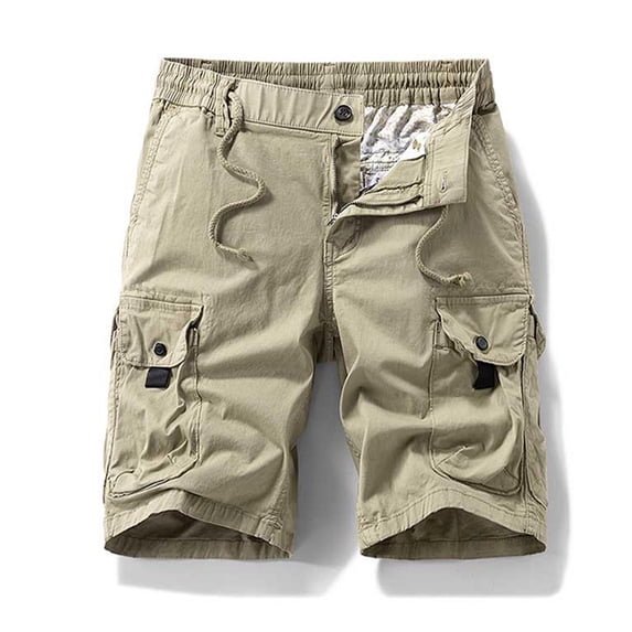 Yaoyar Men's Cargo Athletic Bottoms Trendy Loose Fit Men's Knee-Length Trousers Mid Length Casual Workwear Shorts,Khaki,2XL