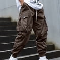 thumbnail image 1 of Yaoyar Men's Cargo Pants Casual Joggers Elastic Waist Drawstring Pants for Men Relaxed Fit with Multi Pockets Brown 2XL, 1 of 5