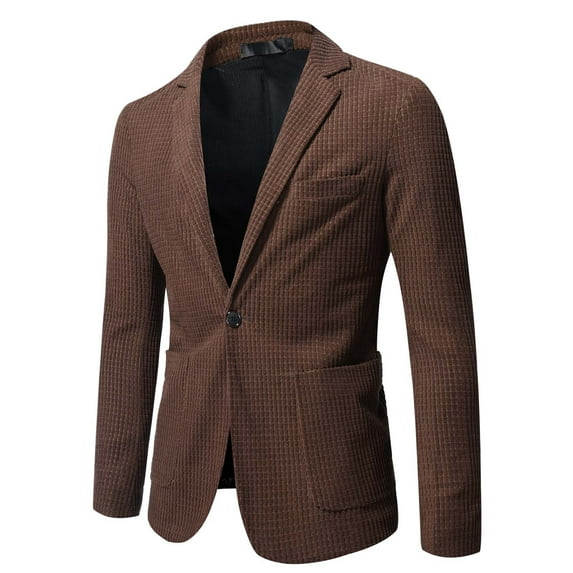 Yaoyar Men's Casual Corduroy Blazer Classic Fit One Button Sport Coat Fashion Notch Lapel Blazer Jacket Coffee 2XL