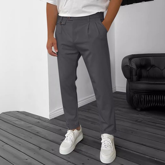 Yaoyar Men's Casual Daily Pants Classic Fit Straight Legs Thin Casual Business Pants(Dark Gray,XL)