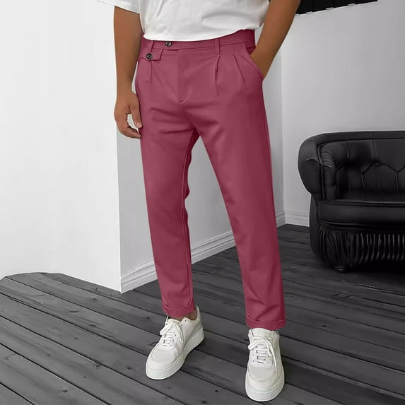 Yaoyar Men's Casual Daily Pants Classic Fit Straight Legs Thin Casual Business Pants(Wine,XL)