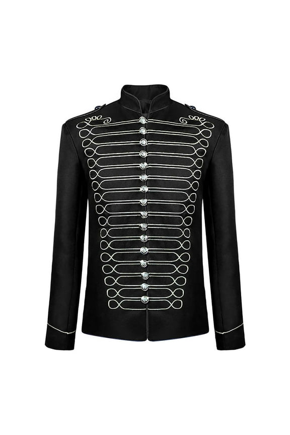 Men's Casual Halloween Stylish Court Prince Vintage Black Jacket Gold Embroidered Jacket Short Costume Black 2XL