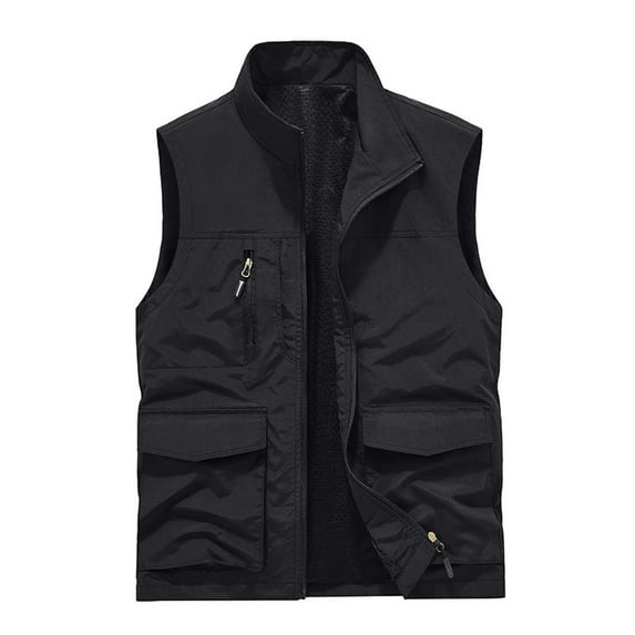 Yaoyar Men's Casual Lightweight Outdoor Work Multi Pockets Loose Mountaineering Tooling Outdoor Jackets Thin Sports Quick-drying Loose Vest Black M