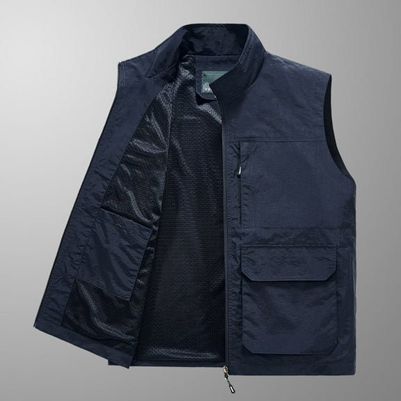 Yaoyar Men's Casual Lightweight Outdoor Work Multi Pockets Loose Mountaineering Tooling Outdoor Jackets Thin Sports Quick-drying Loose Vest Dark Blue 2XL