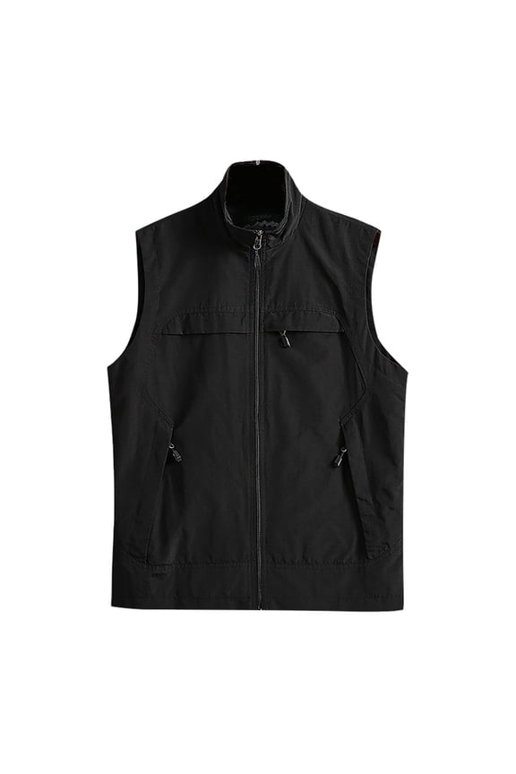 Men's Casual Lightweight Outdoor Work Safari Fishing Travel Photo Vest Multi Pockets Loose Mountaineering Tooling Outdoor Jackets Black 2XL