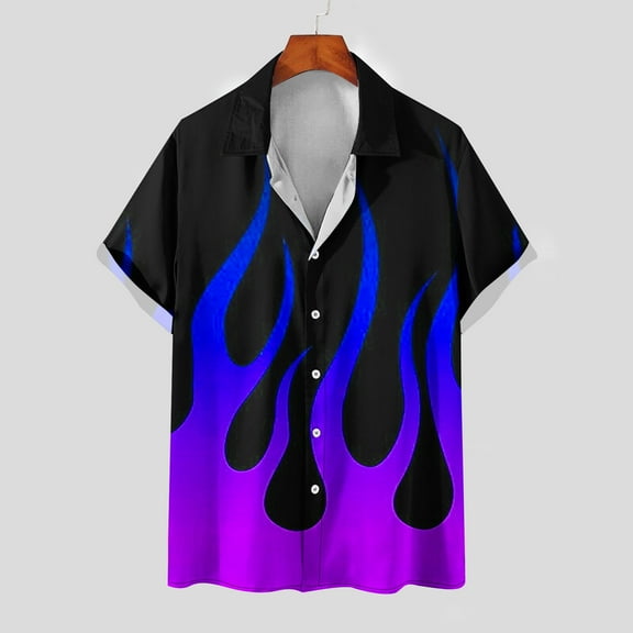 Yaoyar Men's Casual Printing Button-Down Shirts Hawaiian Shirt Short Sleeve Beach Clothes Purple,2XL