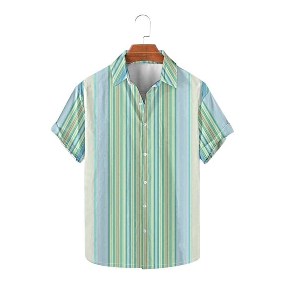 Yaoyar Men's Casual Shirt Summer Striped Plaid Button Down Short Sleeve Tops Beach Shirt Vintage Tropical Palm Summer Lightweight Blouses