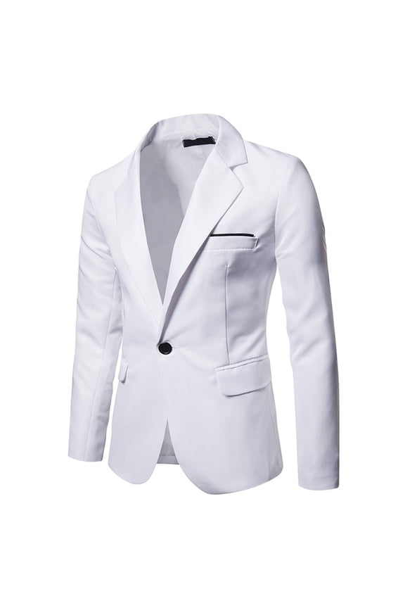 Men's Casual Solid Basic Blazer Slim Fit Suit Jackets One Button Laple Suit Business Sport Coat White S