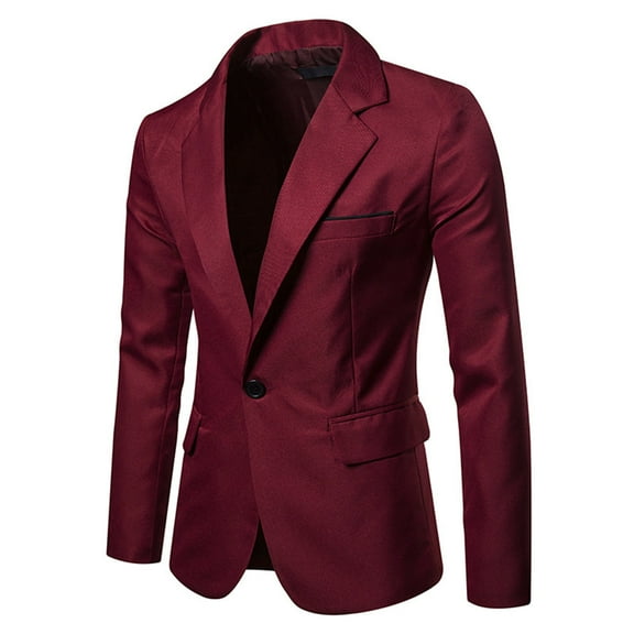 Yaoyar Men's Casual Solid Basic Blazer Slim Fit Suit Jackets One Button Laple Suit Business Sport Coat Wine L