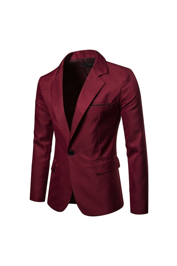 Men's Casual Solid Basic Blazer Slim Fit Suit Jackets One Button Laple Suit Business Sport Coat Wine S