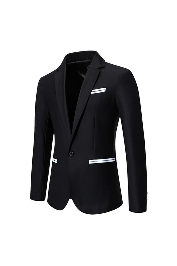 Men's Casual Solid Blazer Coats Slim Fit One Button Turn-down Collar Wedding Dinner Suit Jacket Black 2XL