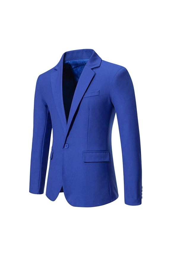 Men's Casual Solid Blazer Coats Slim Fit One Button Turn-down Collar Wedding Dinner Suit Jacket Blue XL