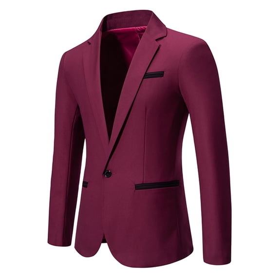 Yaoyar Men's Casual Solid Blazer Coats Slim Fit One Button Turn-down Collar Wedding Dinner Suit Jacket Wine 2XL