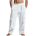 thumbnail image 1 of Yaoyar Men's Casual Solid Color Cargo Pants Elastic Waistband Straight Leg Comfortable Fit for Daily Work Wear Long Trousers,XXL,White, 1 of 7