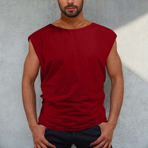 Yaoyar Men's Casual Solid Color Lightweight Sleeveless Tank Top Crew Neck Camisole Comfortable Activewear Versatile Layering Tee Breathable Crew Neck Camisole