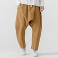thumbnail image 1 of Yaoyar Men's Casual Solid Color Pants with Drop Crotch Panel Design Pockets and Elastic Drawstring Waist Relaxed Fit Street Style Long Trousers,M,Khaki, 1 of 5
